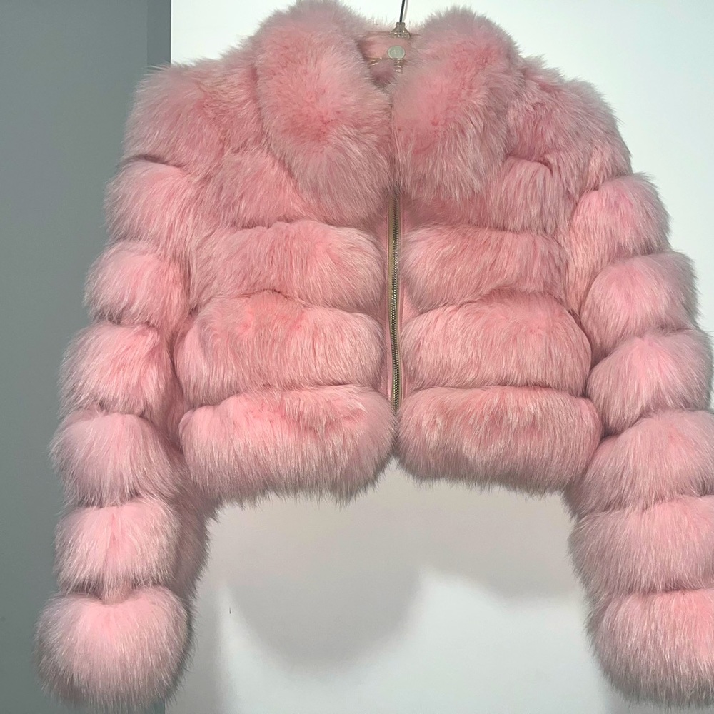 Pink fox fur jacket
